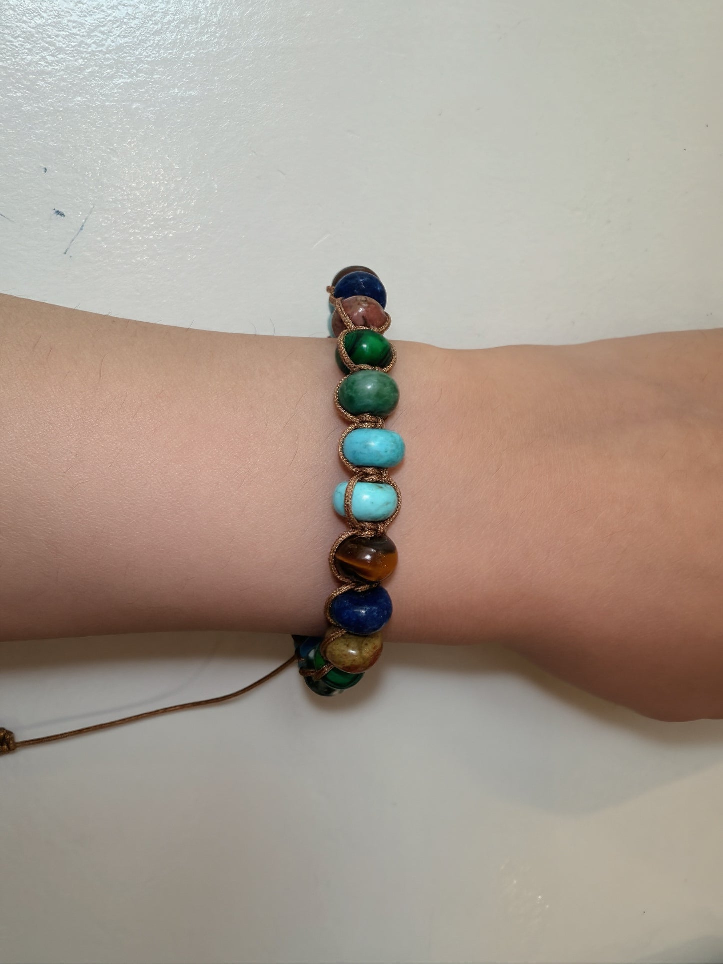 Adjustable Natural Gemstone Beaded Bracelet – Turquoise, Malachite & Lapis Lazuli