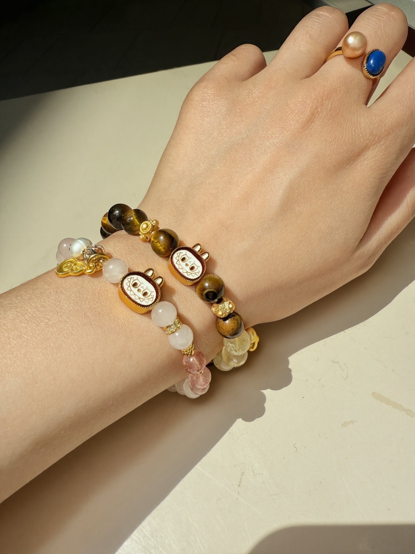 Lububu Couple Bracelet – Tiger Eye & Rose Quartz)