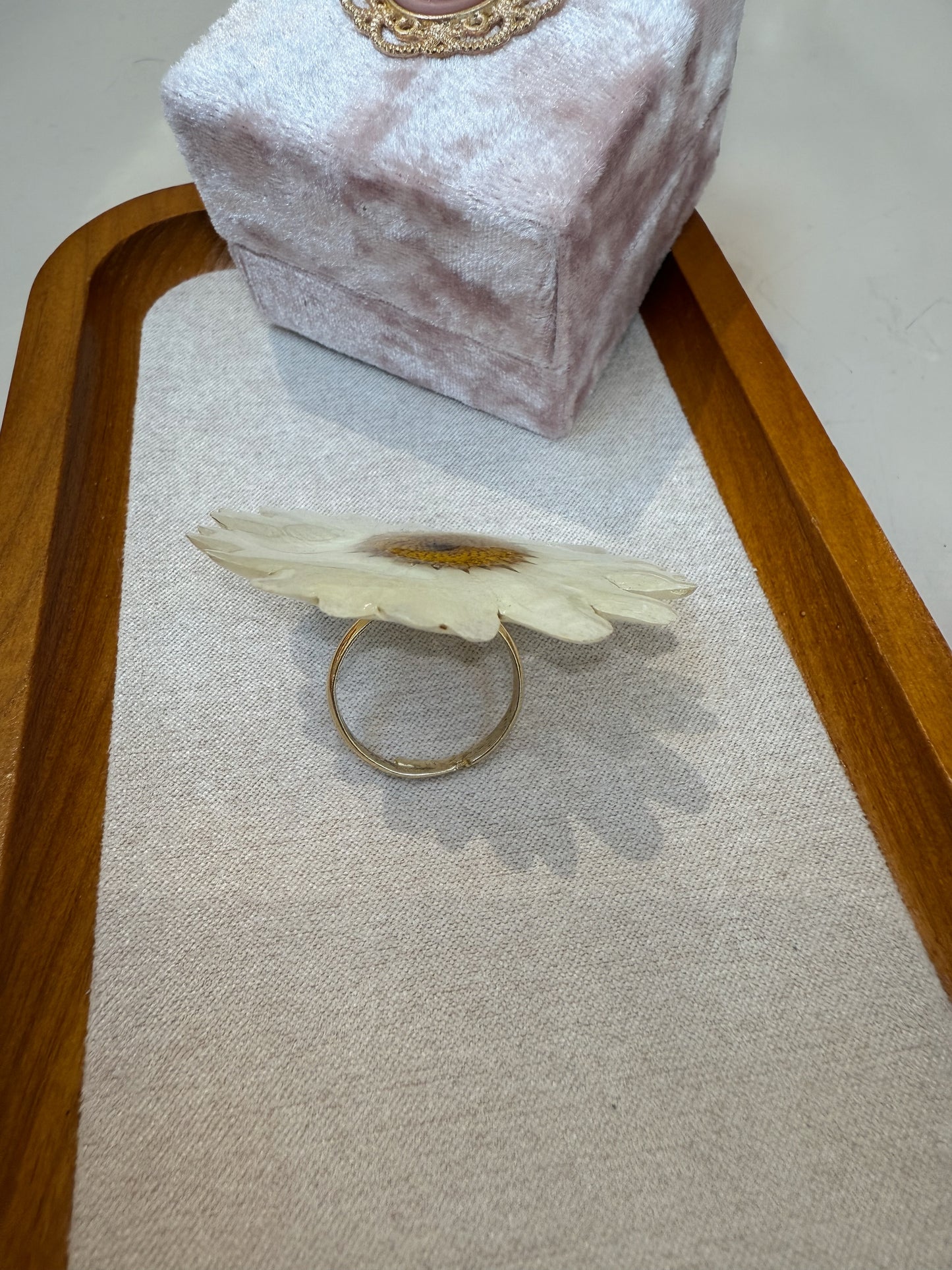 Adjustable Real Daisy Resin Ring – Nature-Inspired Floral Statement Jewelry