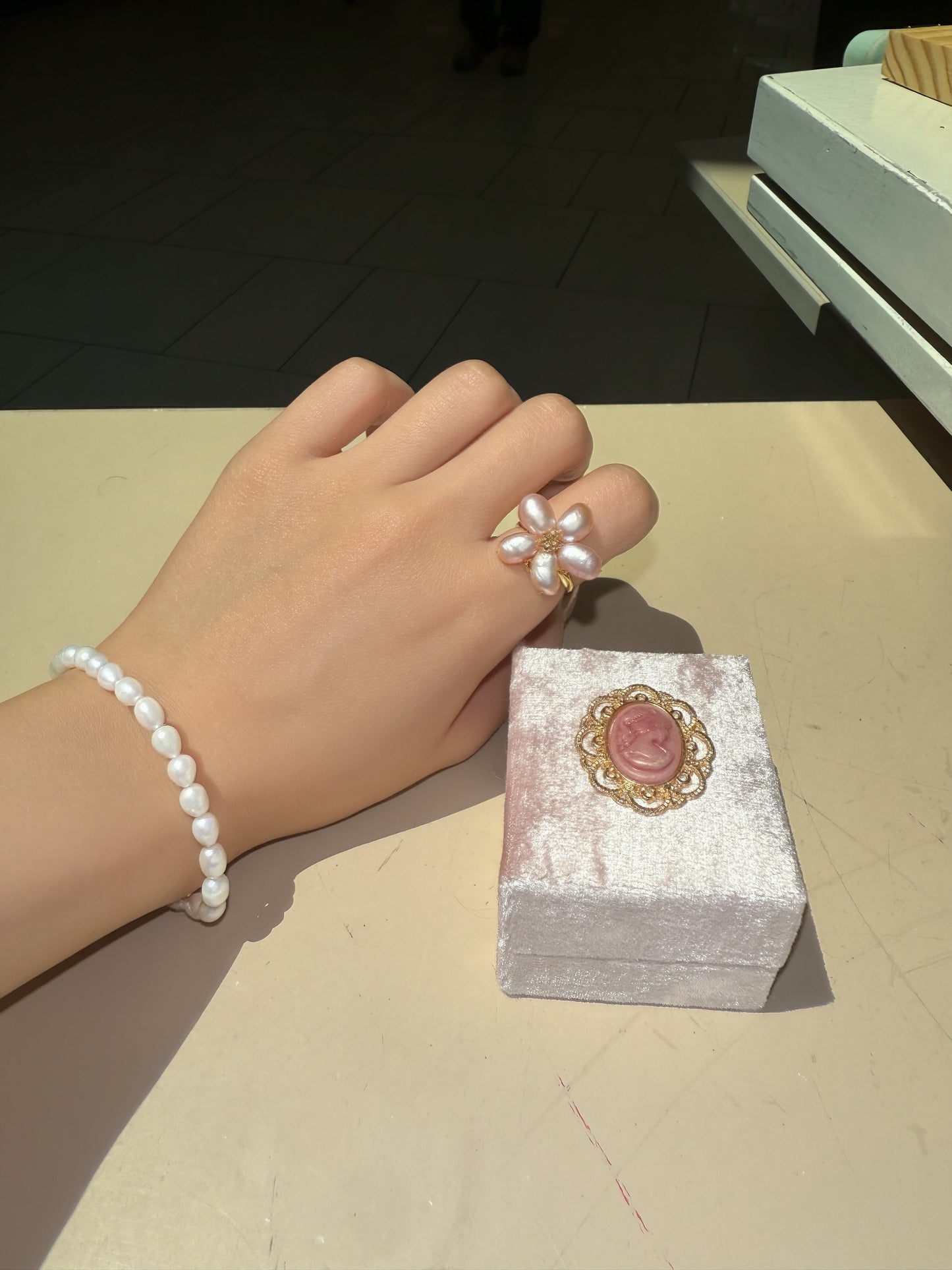 Freshwater Pearl Adjustable Flower Ring – Handmade Elegance