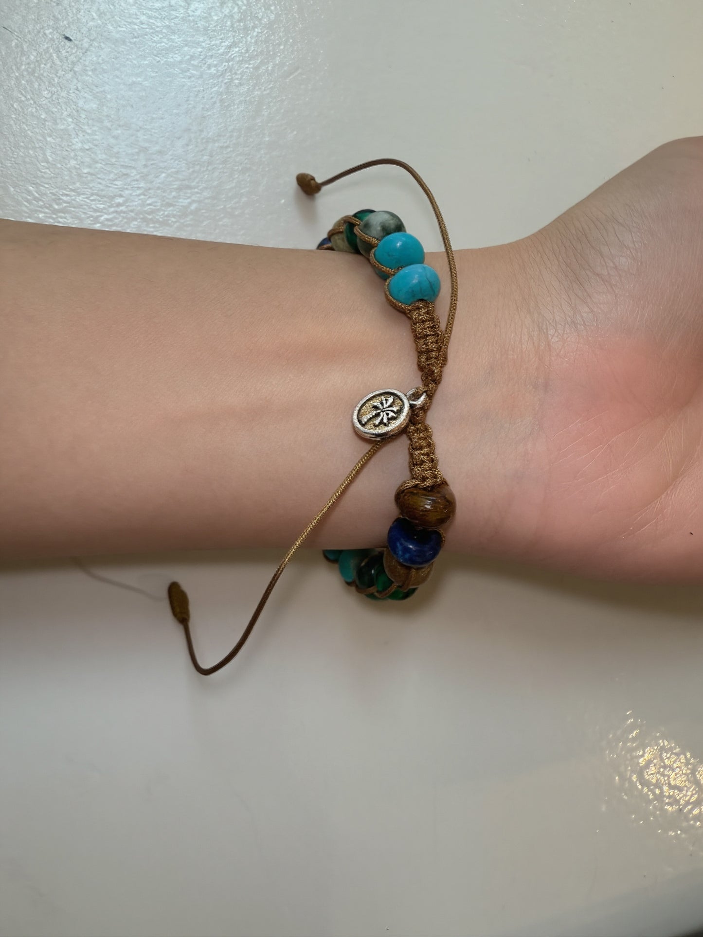 Adjustable Natural Gemstone Beaded Bracelet – Turquoise, Malachite & Lapis Lazuli