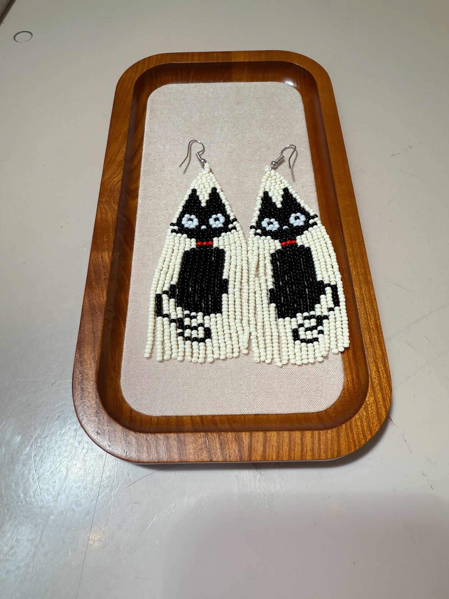 Beaded Black Cat Fringe Earrings – Handmade Statement Jewelry