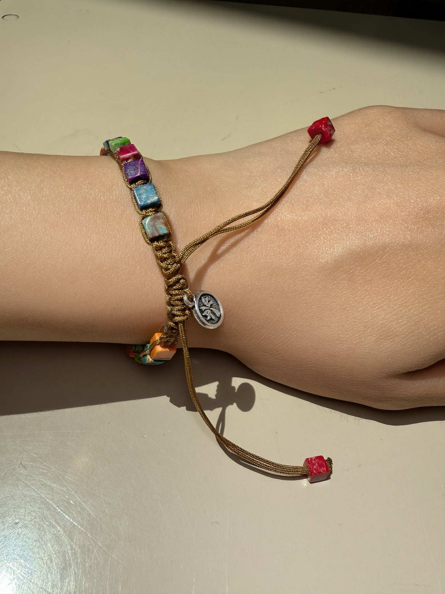 Boho Rainbow Cube Bead Adjustable Bracelet – Handmade Colorful Macrame Jewelry