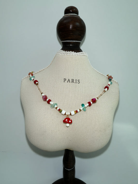 🍄 Whimsical Beaded Mushroom Necklace – Handmade Colorful Boho Charm Jewelry