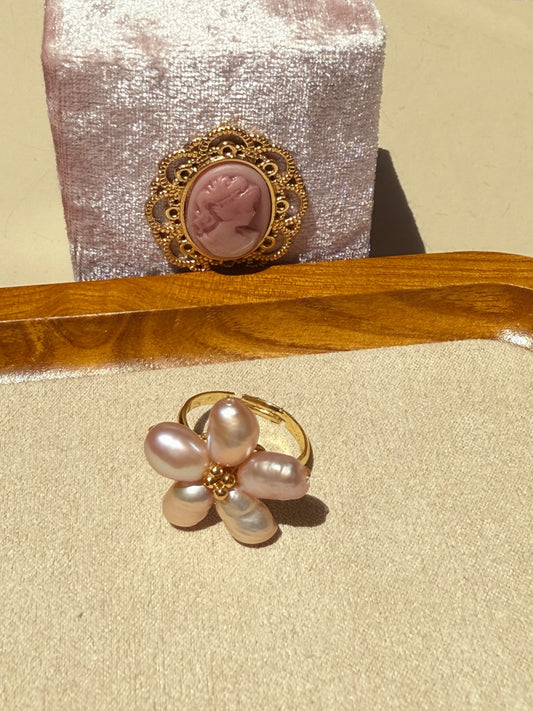 Freshwater Pearl Adjustable Flower Ring – Handmade Elegance