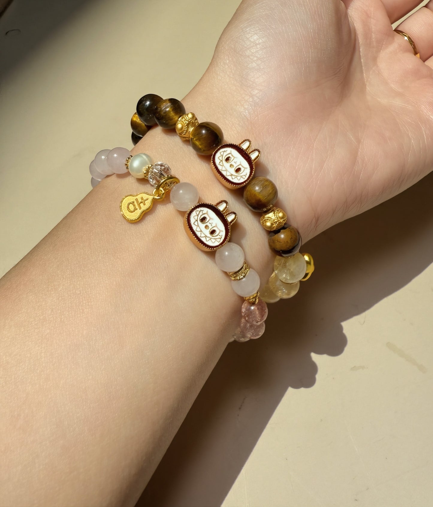 Lububu Couple Bracelet – Tiger Eye & Rose Quartz)