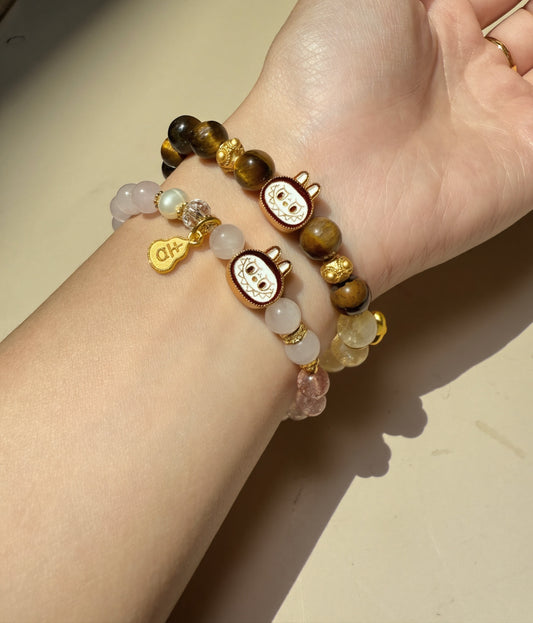 Lububu Couple Bracelet – Tiger Eye & Rose Quartz)