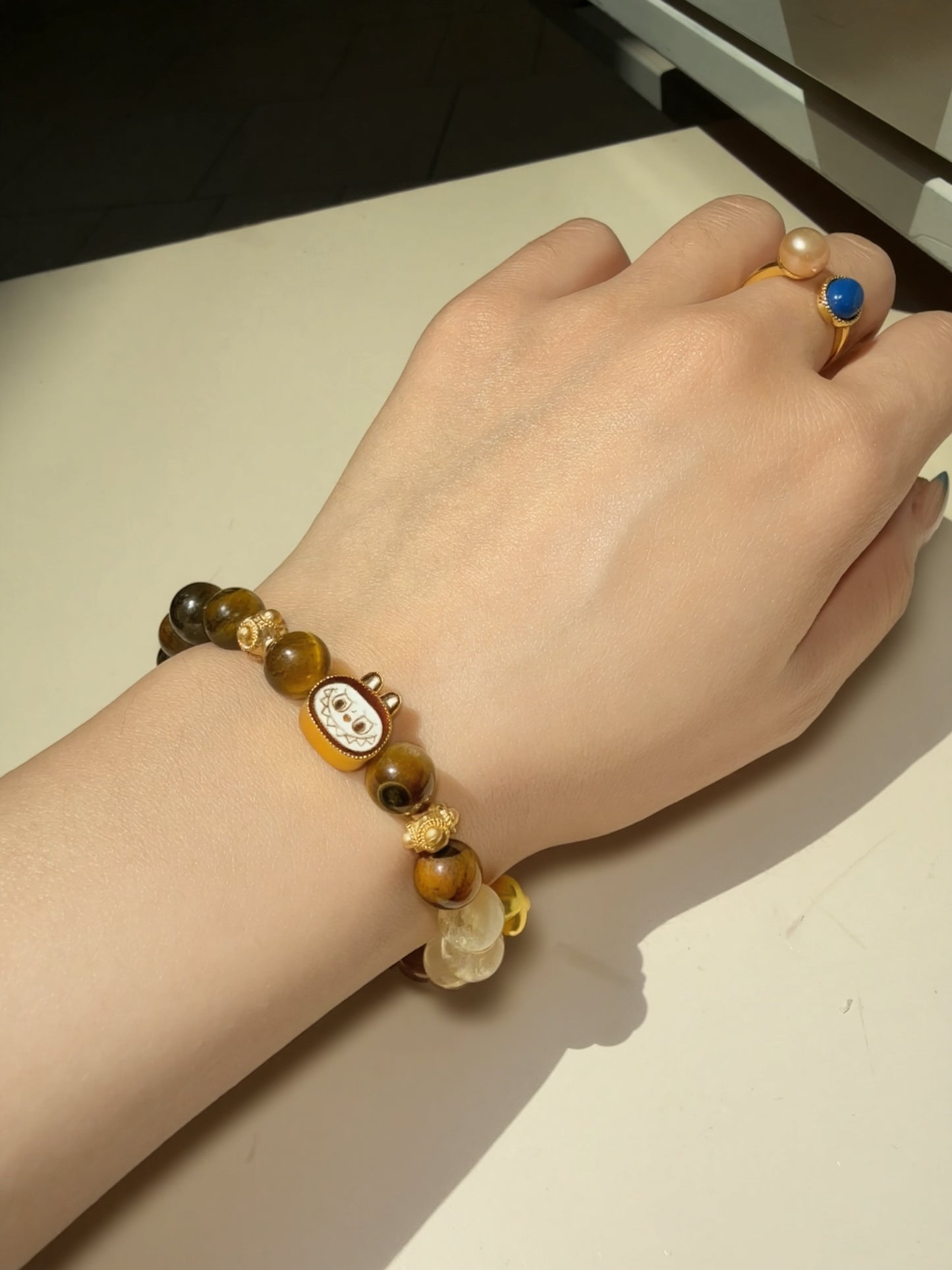 Lububu Couple Bracelet – Tiger Eye & Rose Quartz)