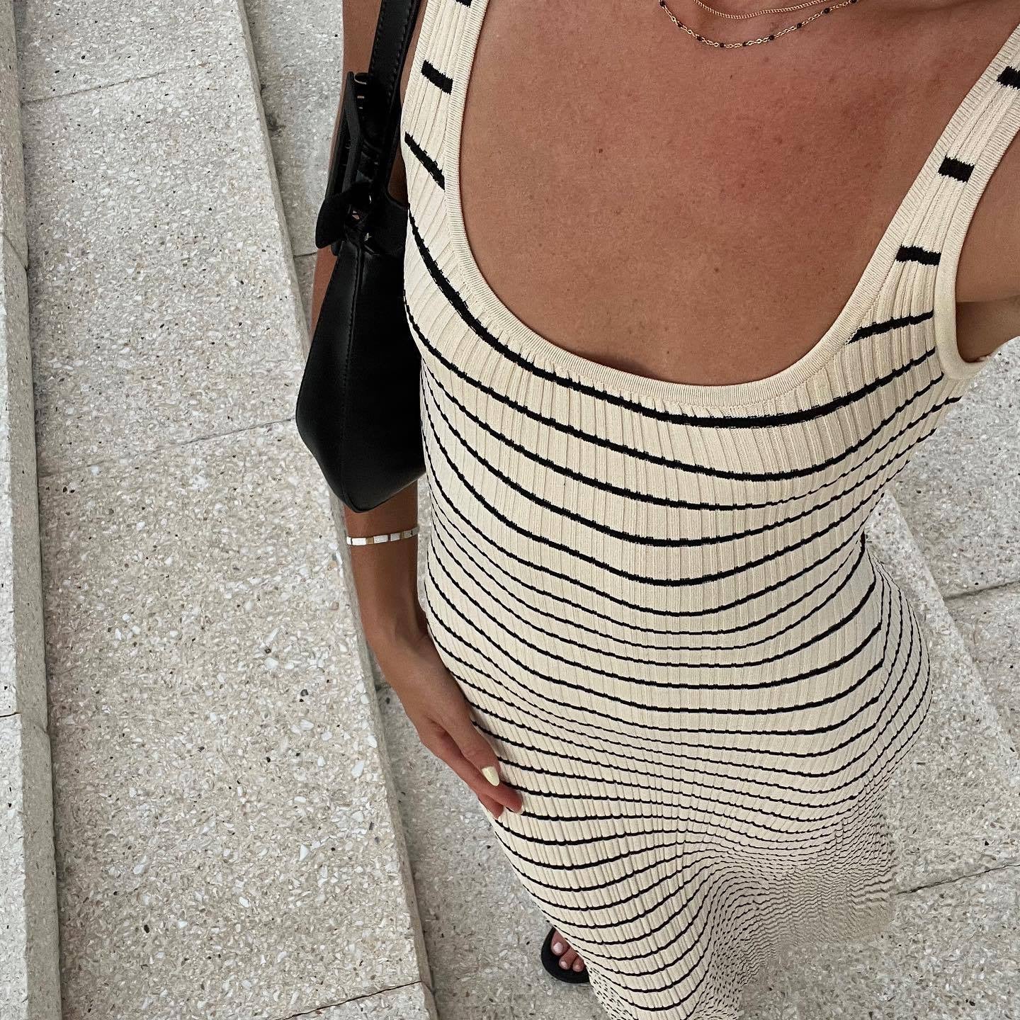 Striped Knitted Long Skirt