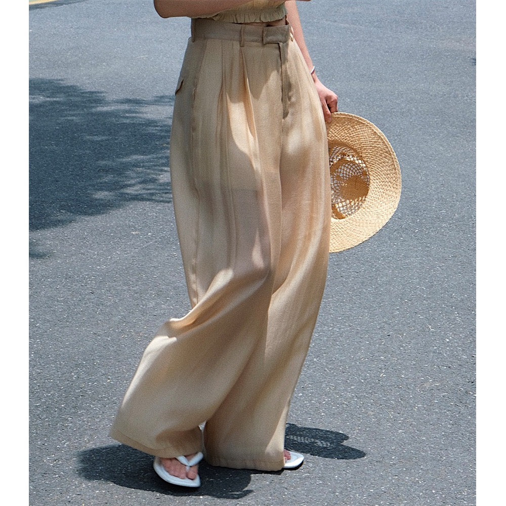 Apricot Slightly Sheer Glossy Casual Pants