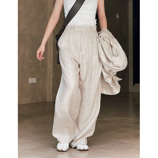 Black And White Striped Linen Vintage Texture Casual Pants