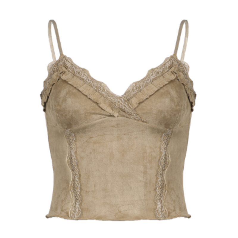 Khaki Vintage Lace With Ruffled Edge